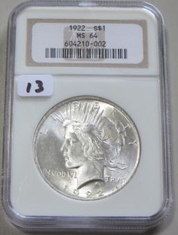 $1 1922 PEACE SILVER DOLLAR NGC MS 64