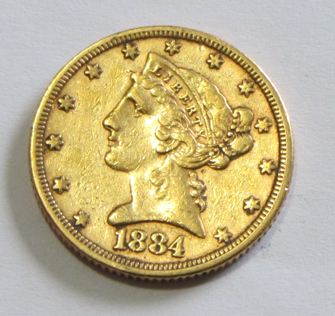 $5 GOLD LIBERTY HALF EAGLE 1884