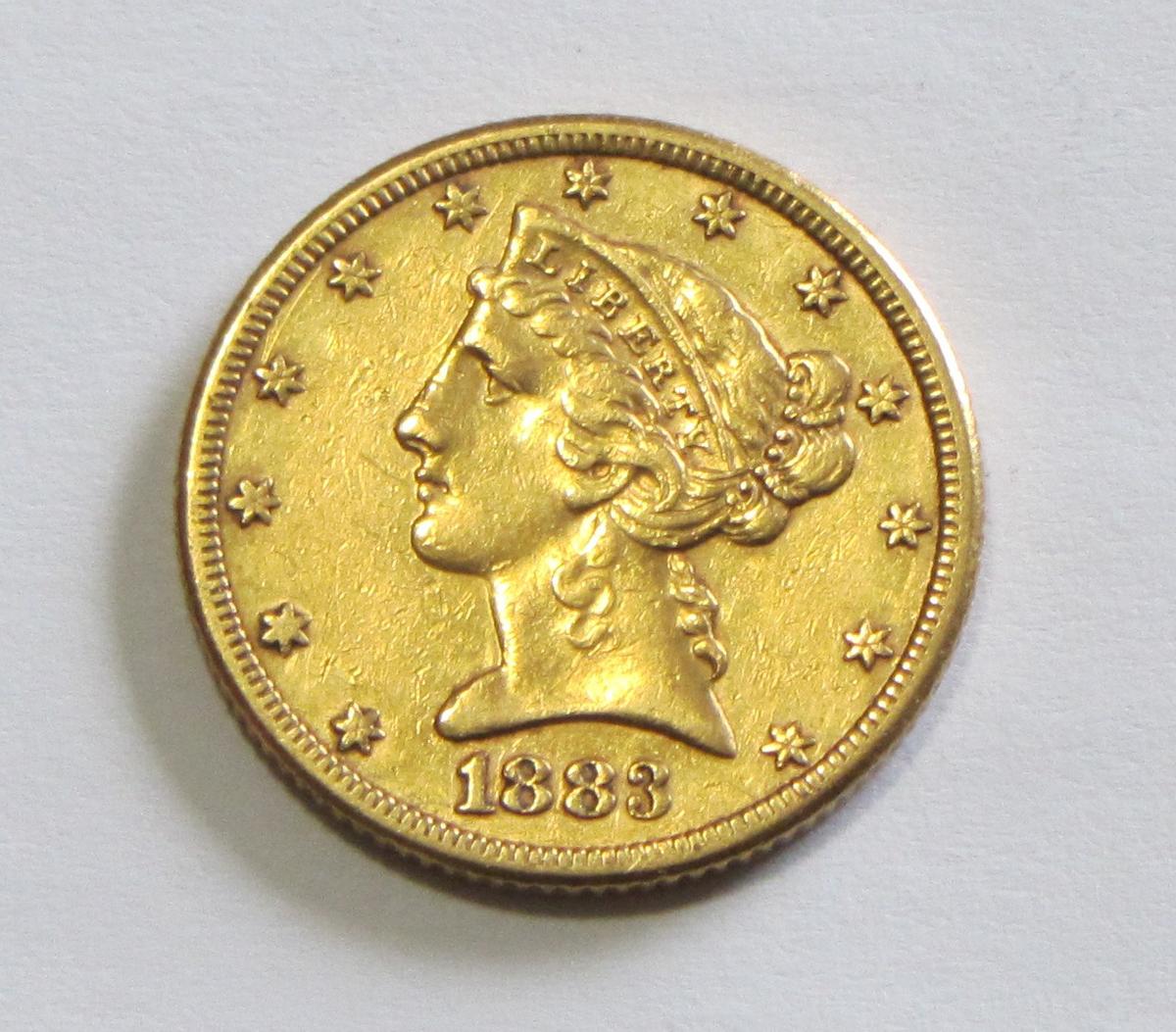 $5 GOLD 1883 HALF EAGLE