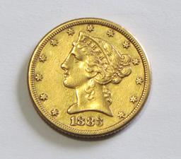 $5 GOLD 1883 HALF EAGLE