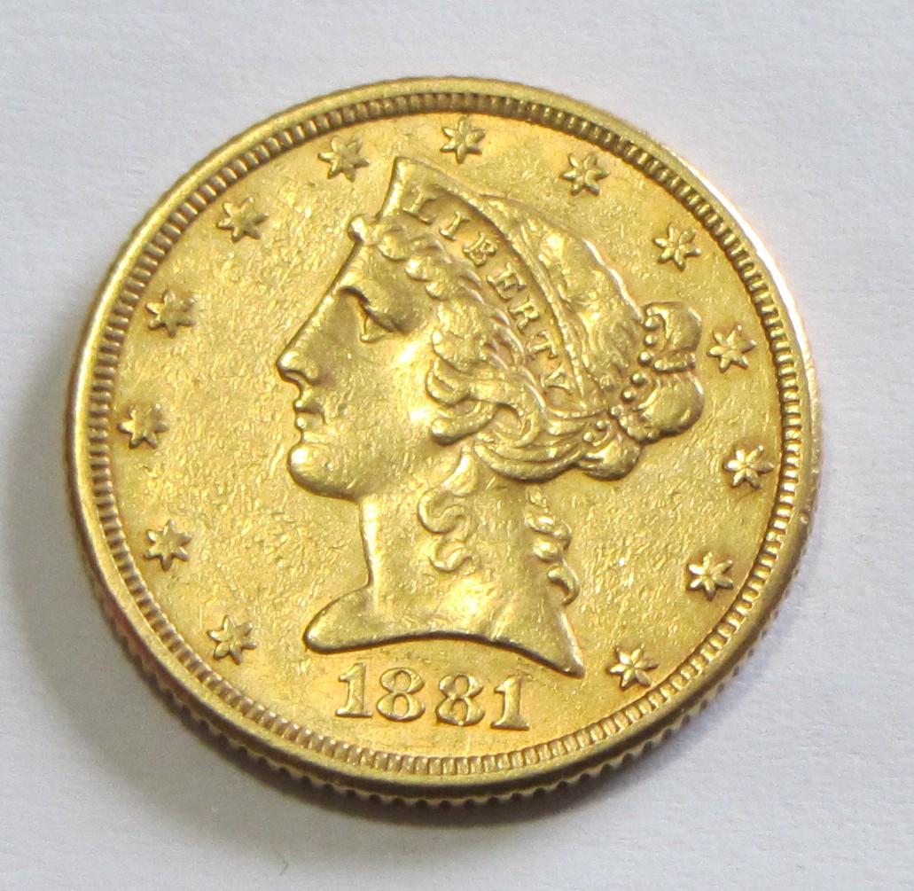 $5 GOLD 1881 HALF EAGLE