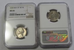 1939 REVERSE OF 40 NICKEL NGC GEM MS 66