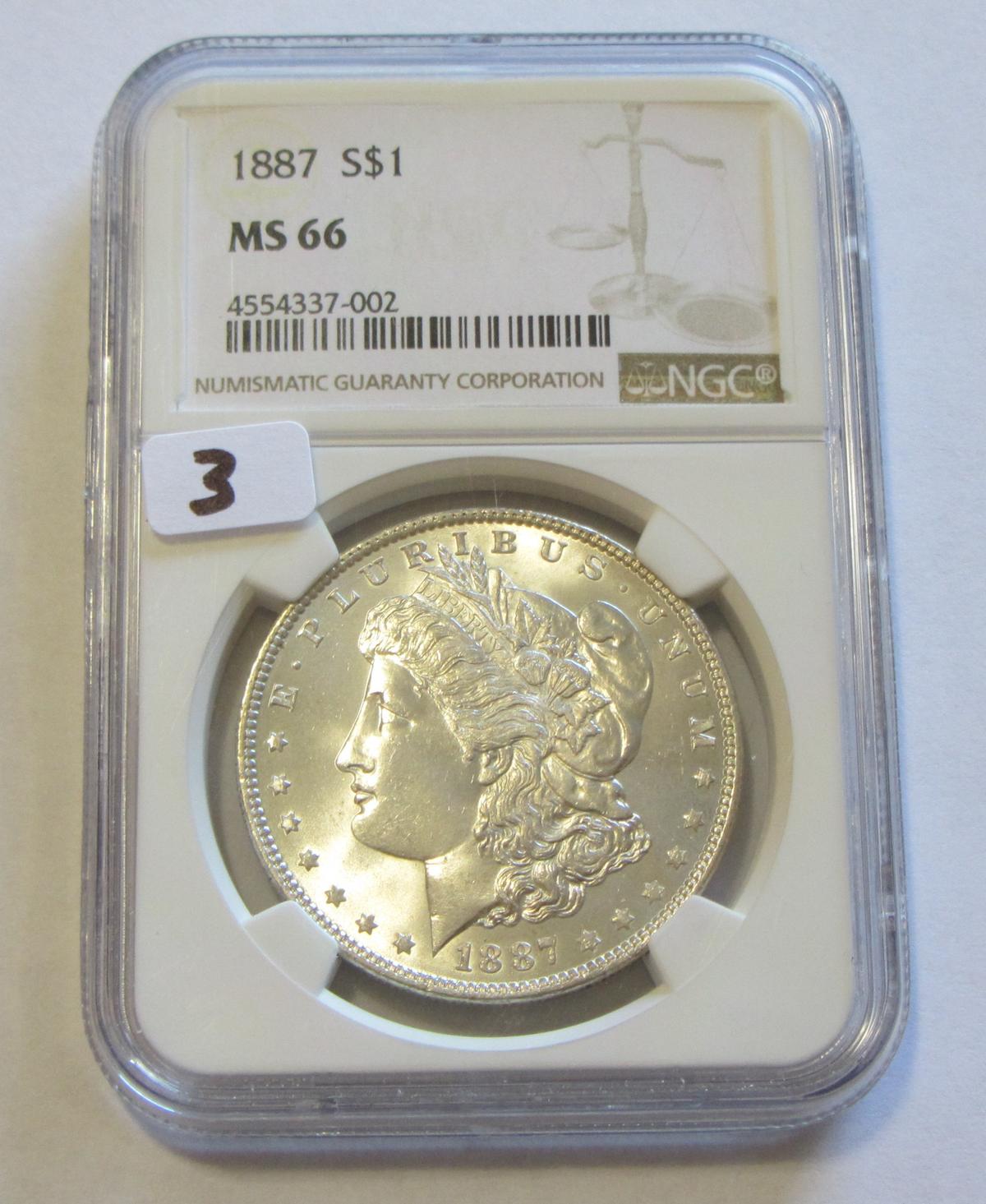 $1 1887 MORGAN GEM NGC MS 66