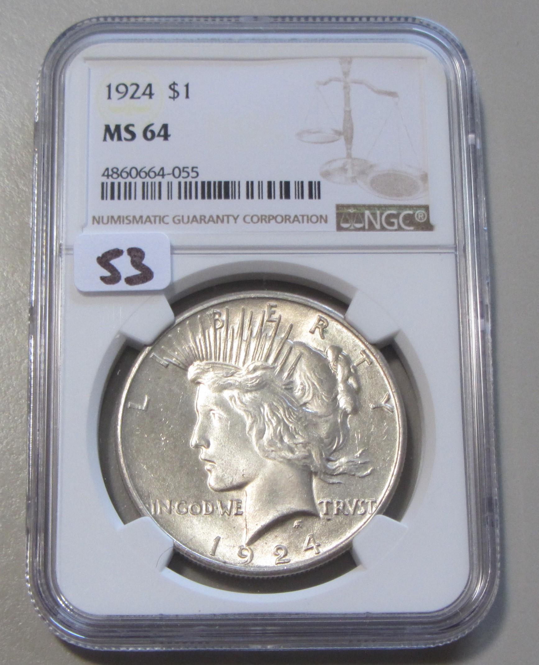 1924 $1 PEACE NGC MS 64