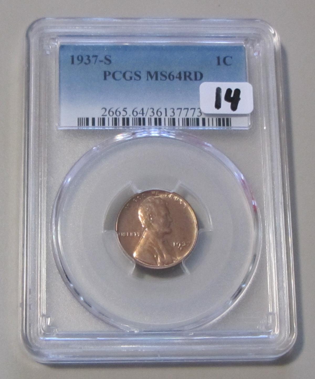 1937 S PCGS MS 64 RD WHEAT CENT