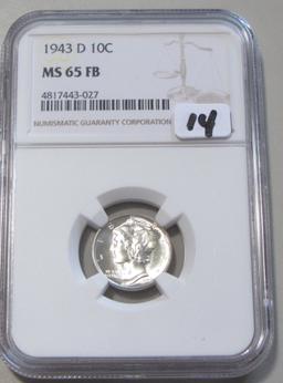 1943-D MERCURY DIME NGC 65 FB