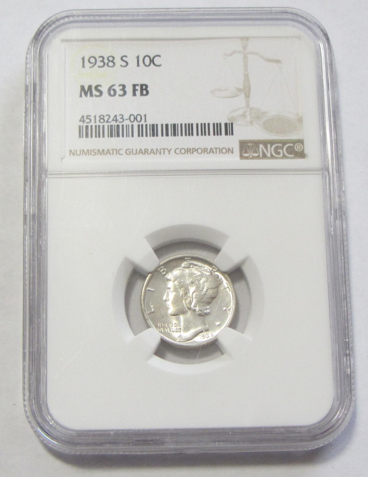 1938-S MERCURY DIME NGC 63 FB