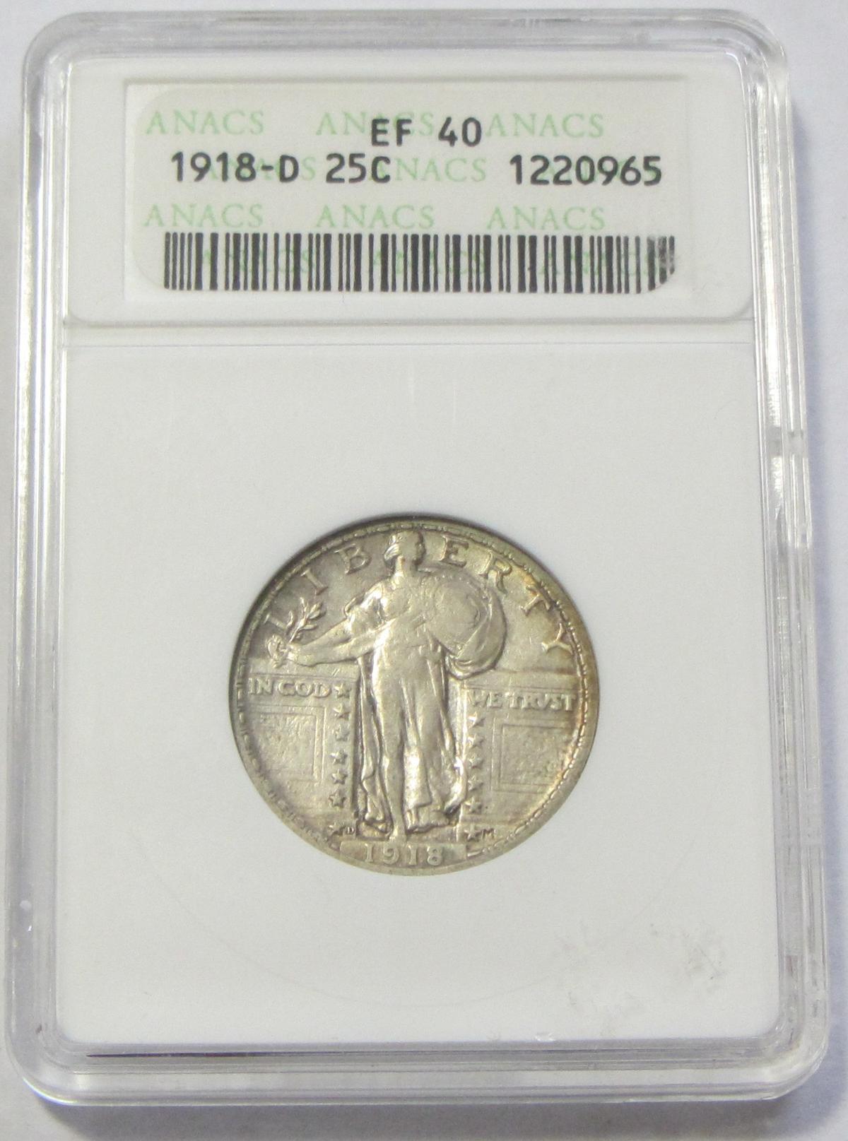 1918-D STANDING LIBERTY QUARTER ANACS XF 40