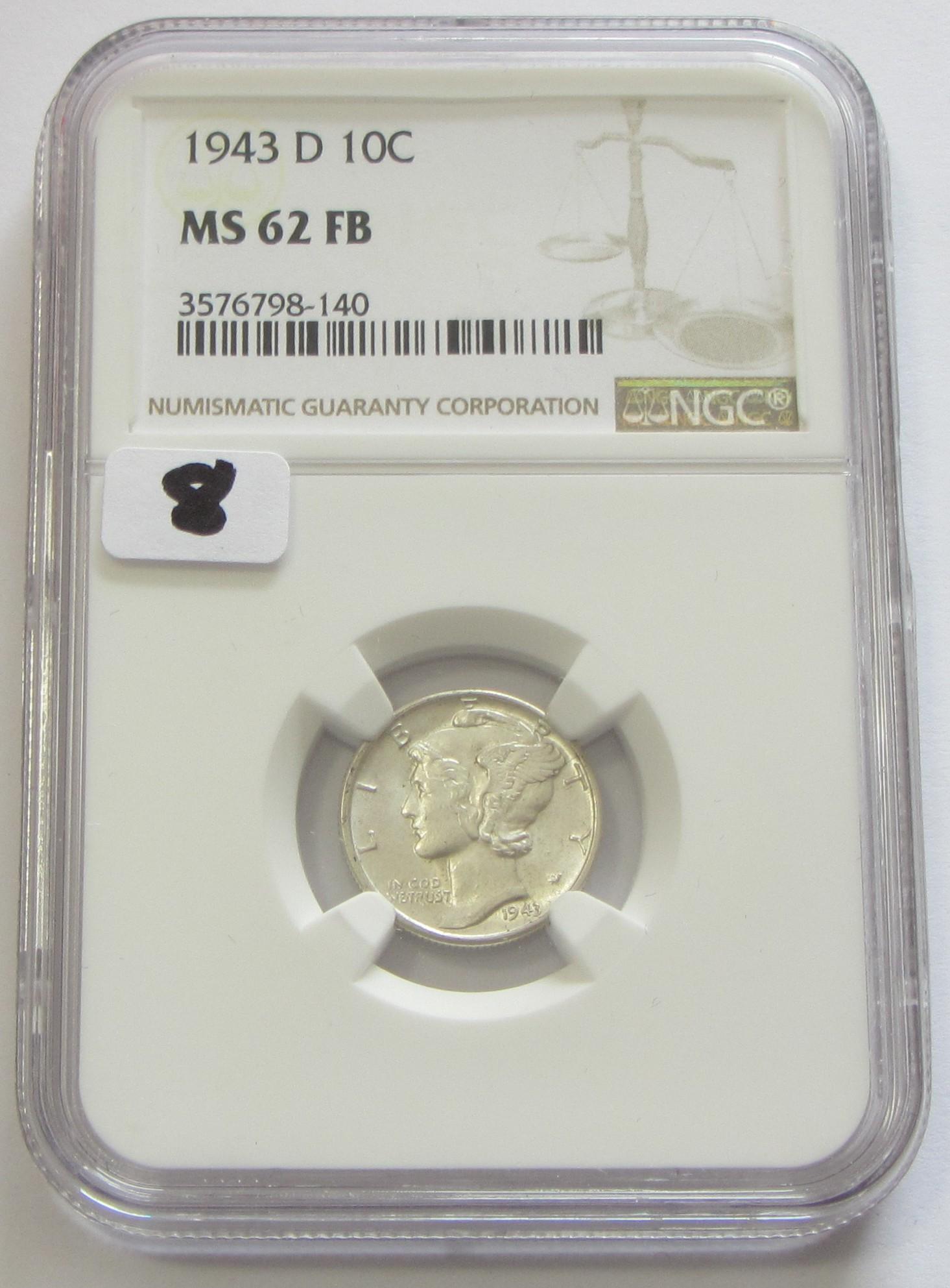 1943-D MERCURY DIME NGC 62 FB