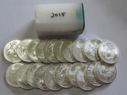 2015 BU FULL ROLL OF 20 SILVER AMERICAN EAGLES 20 OUNCES OF SILVER