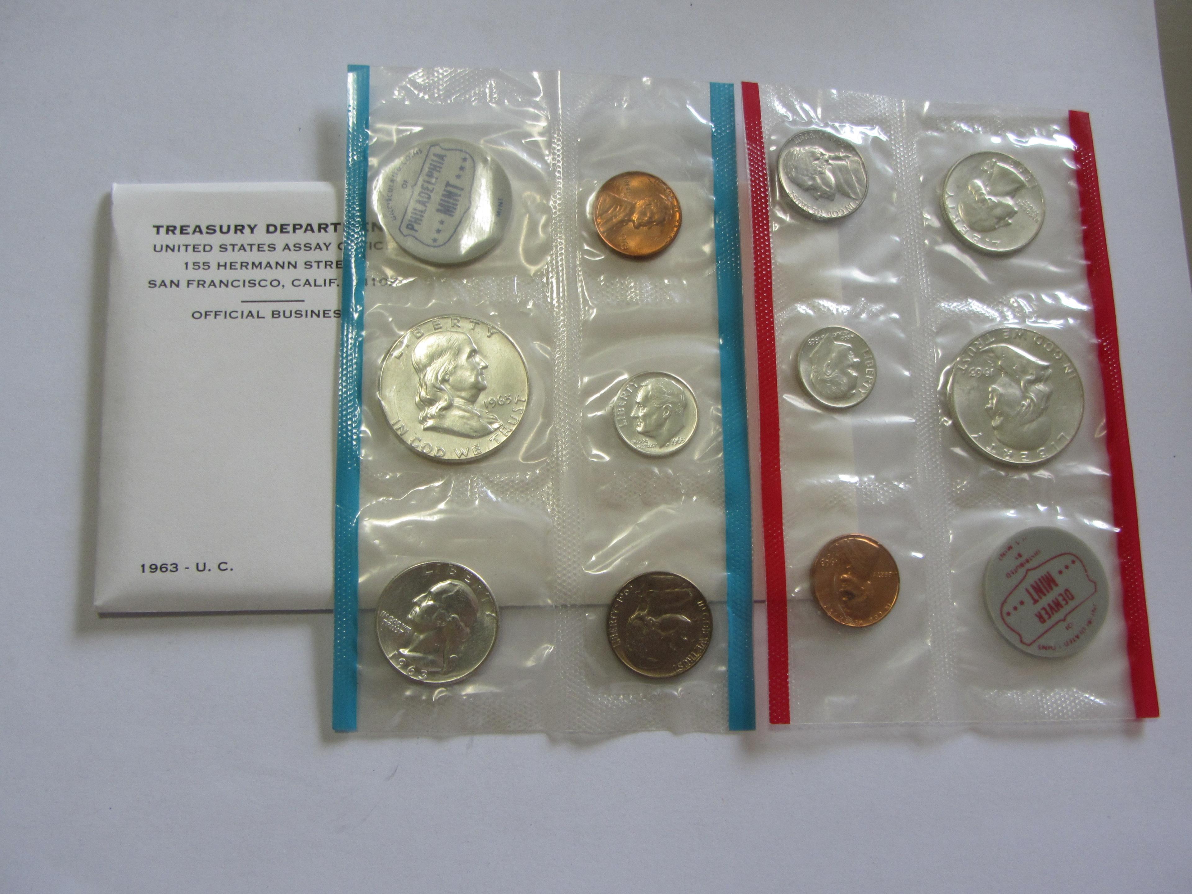 FRANKLIN SILVER 1963 UNCIRCULATED MINT SET P AND D MINTS