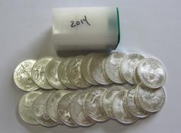 2014 BU FULL ROLL OF 20 SILVER AMERICAN EAGLES 20 OUNCES OF SILVER