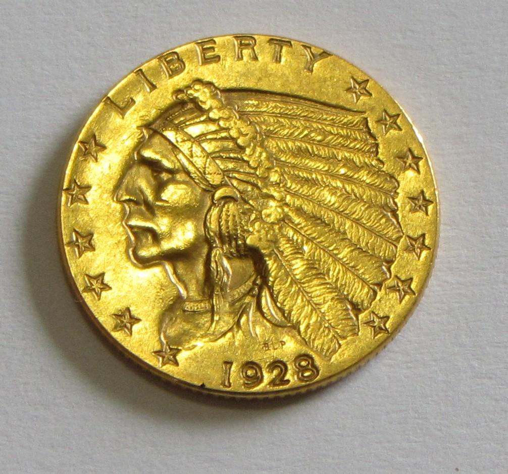 GOLD $2.5 GOLD QUARTER INDIAN 1928 HIGH GRADE