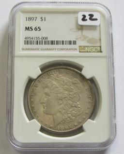 1897 GEM $1 MORGAN NGC MS 65