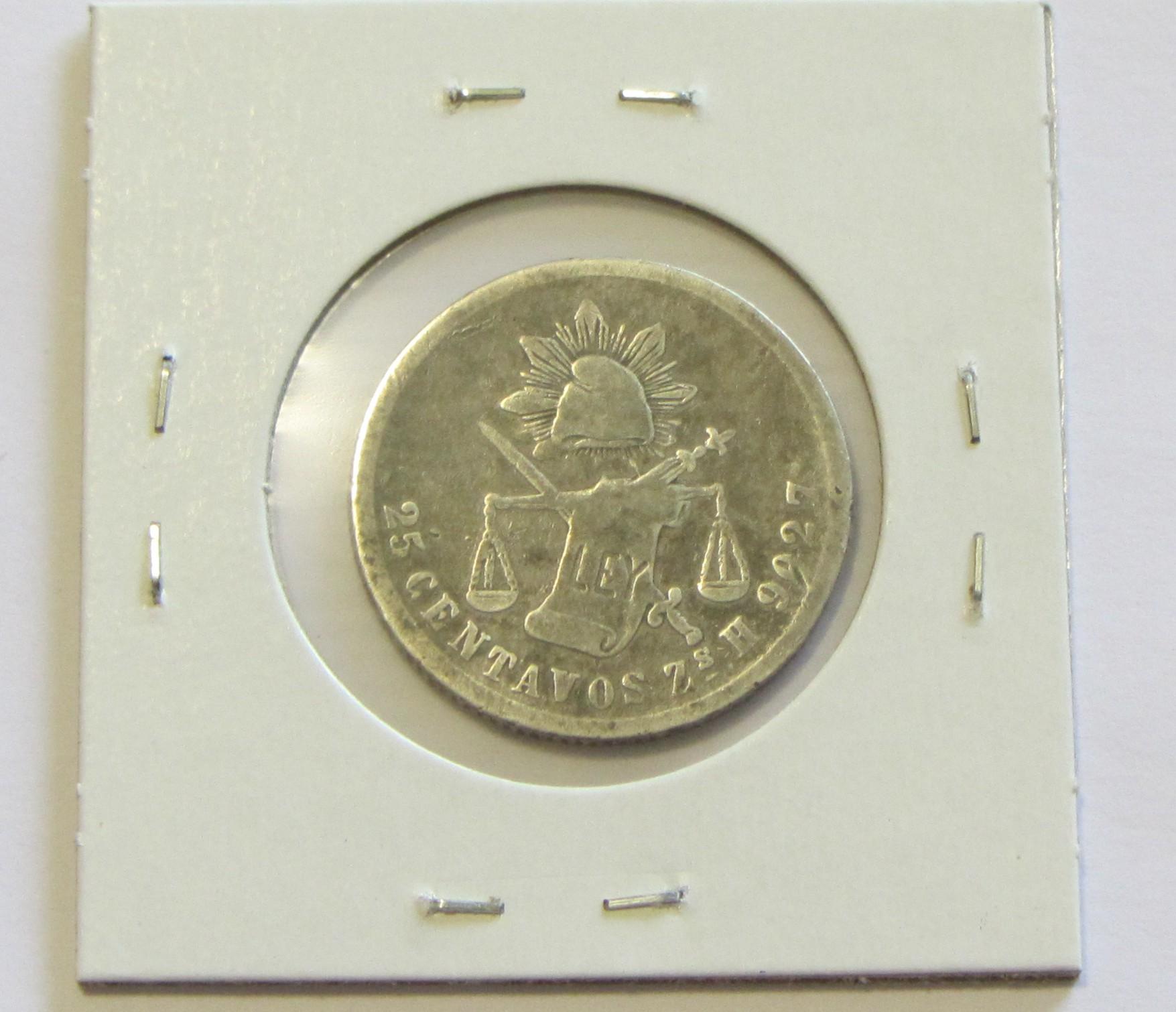 1872M Mexico 25 Silver Centavos