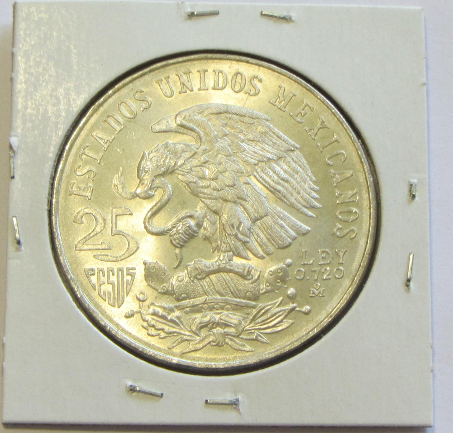 1968 Mexico Olympics Silver 25 Peso BU