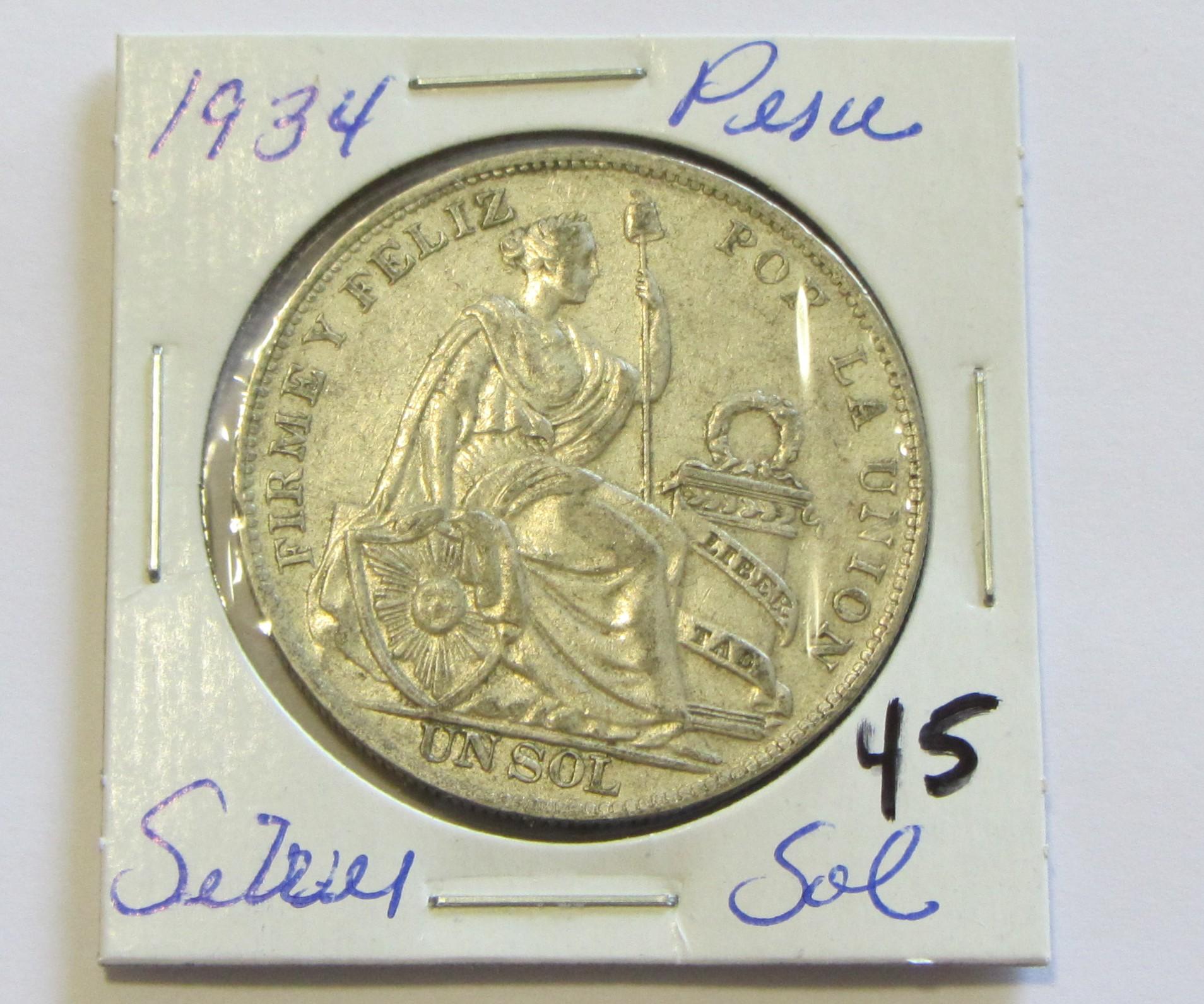 1934 Peru Silver Un Sol
