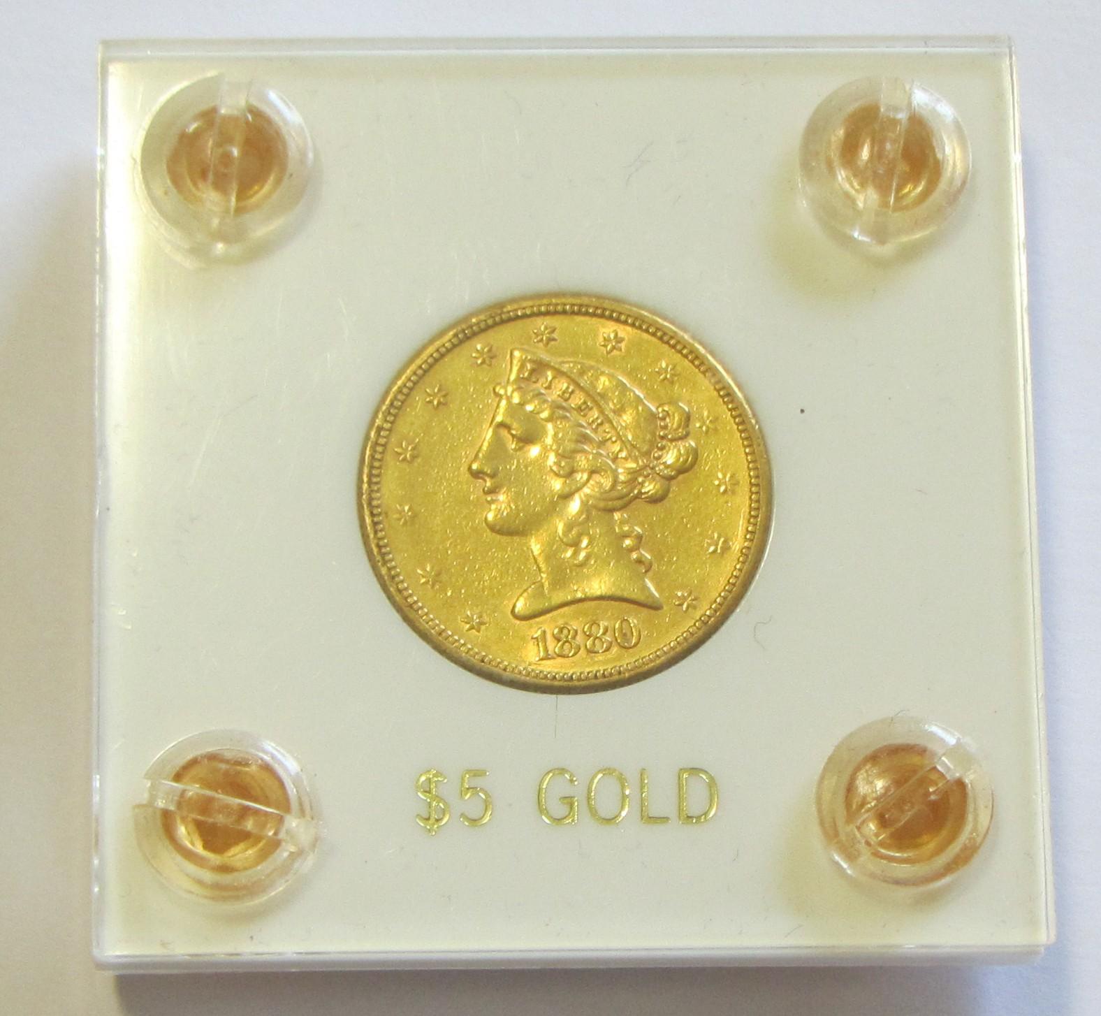 $5 1880-S GOLD HALF EAGLE HIGH GRADE