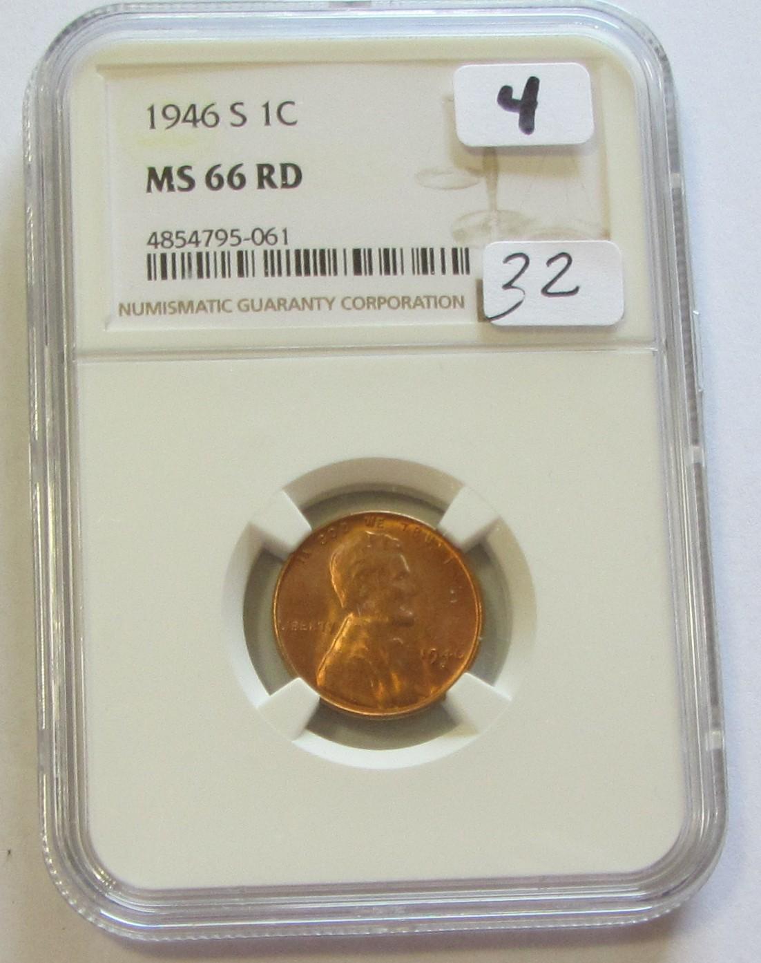 1946-S WHEAT CENT NGC GEM 66 RED