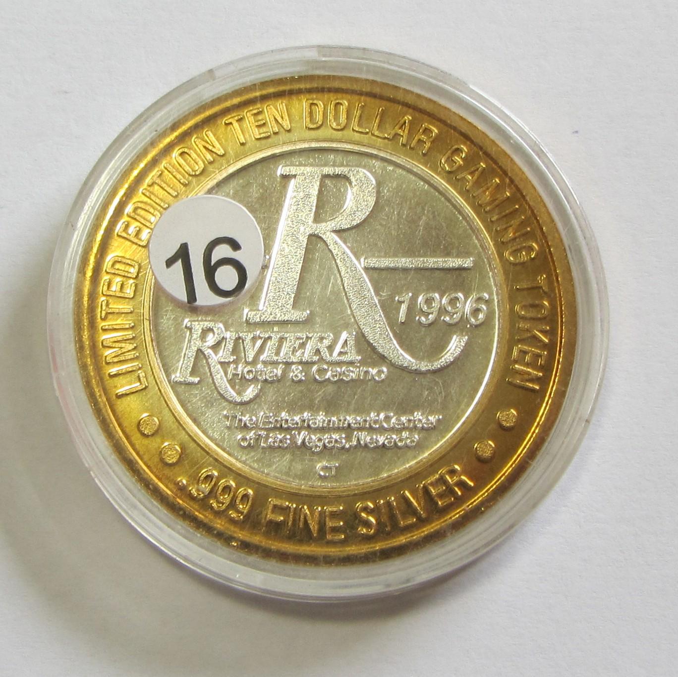 RIVIERA $10 SILVER CASINO GAMING TOKEN ROUND .999 FINE