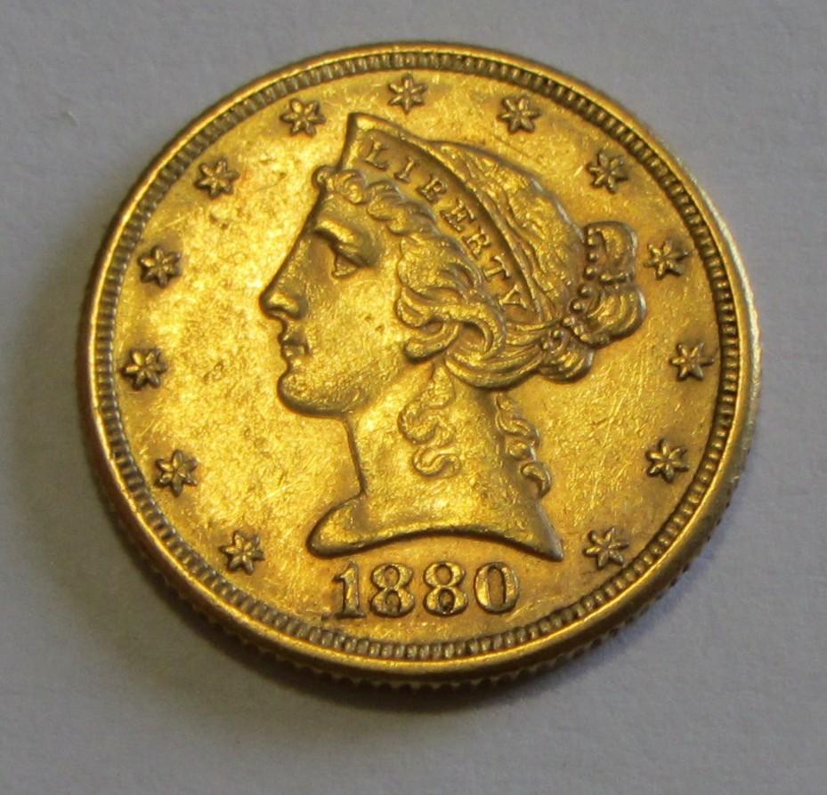 $5 1880 GOLD LIBERTY HALF EAGLE