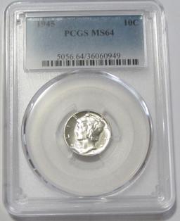 1945 MERCURY DIME BLAST WHITE PCGS 64