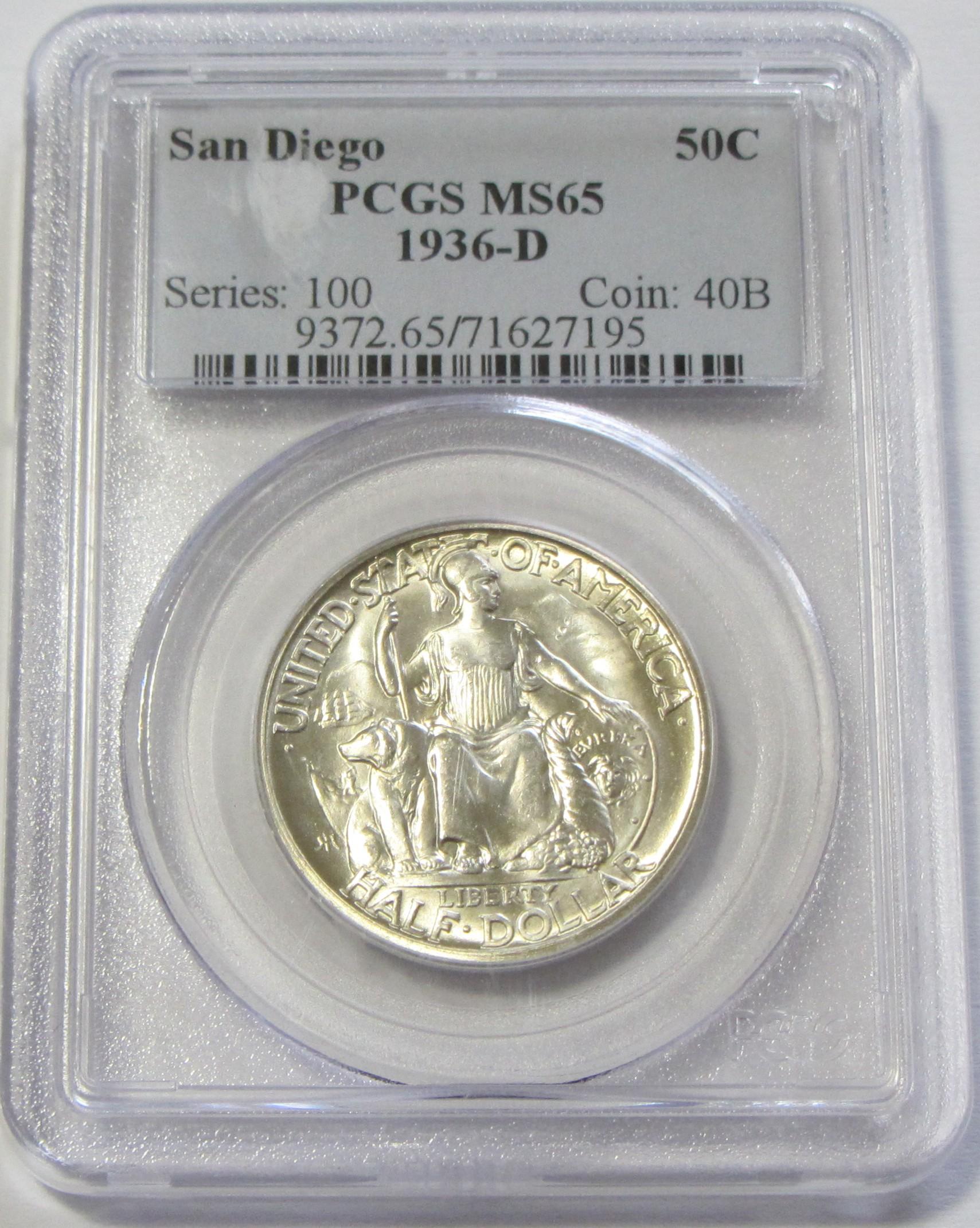 TOUGH SAN DIEGO COMMEMORATIVE 1936-D PCGS GEM 65 BLAST WHITE