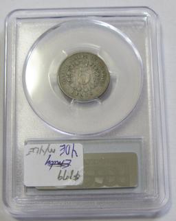 1866 SHIELD NICKEL PCGS XF RAYS 40