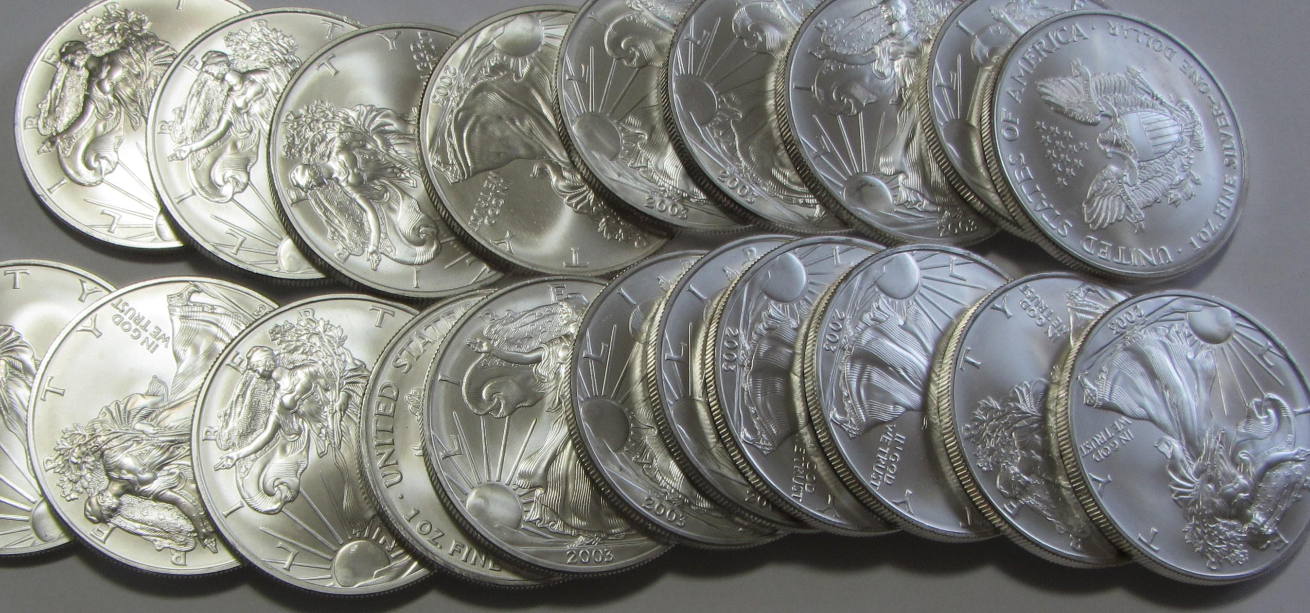 ROLL OF SILVER EAGLES BU 20 COINS TOTAL DATED 2011 PICTURE IS A STOCK PHOTO