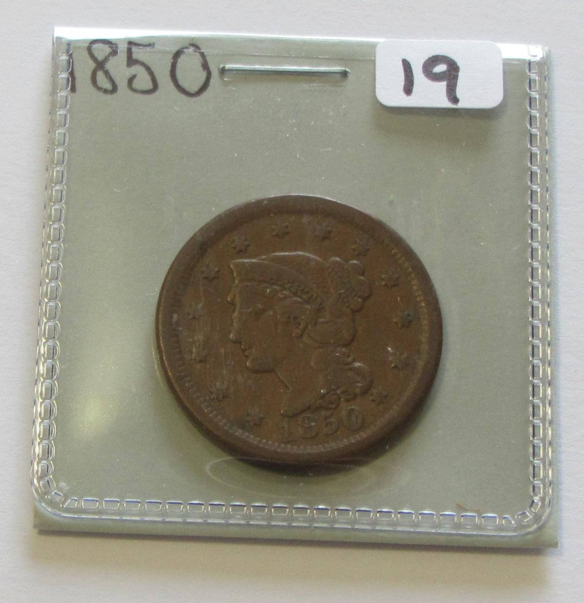 1850 LARGE BRAIDED HAIR CENT