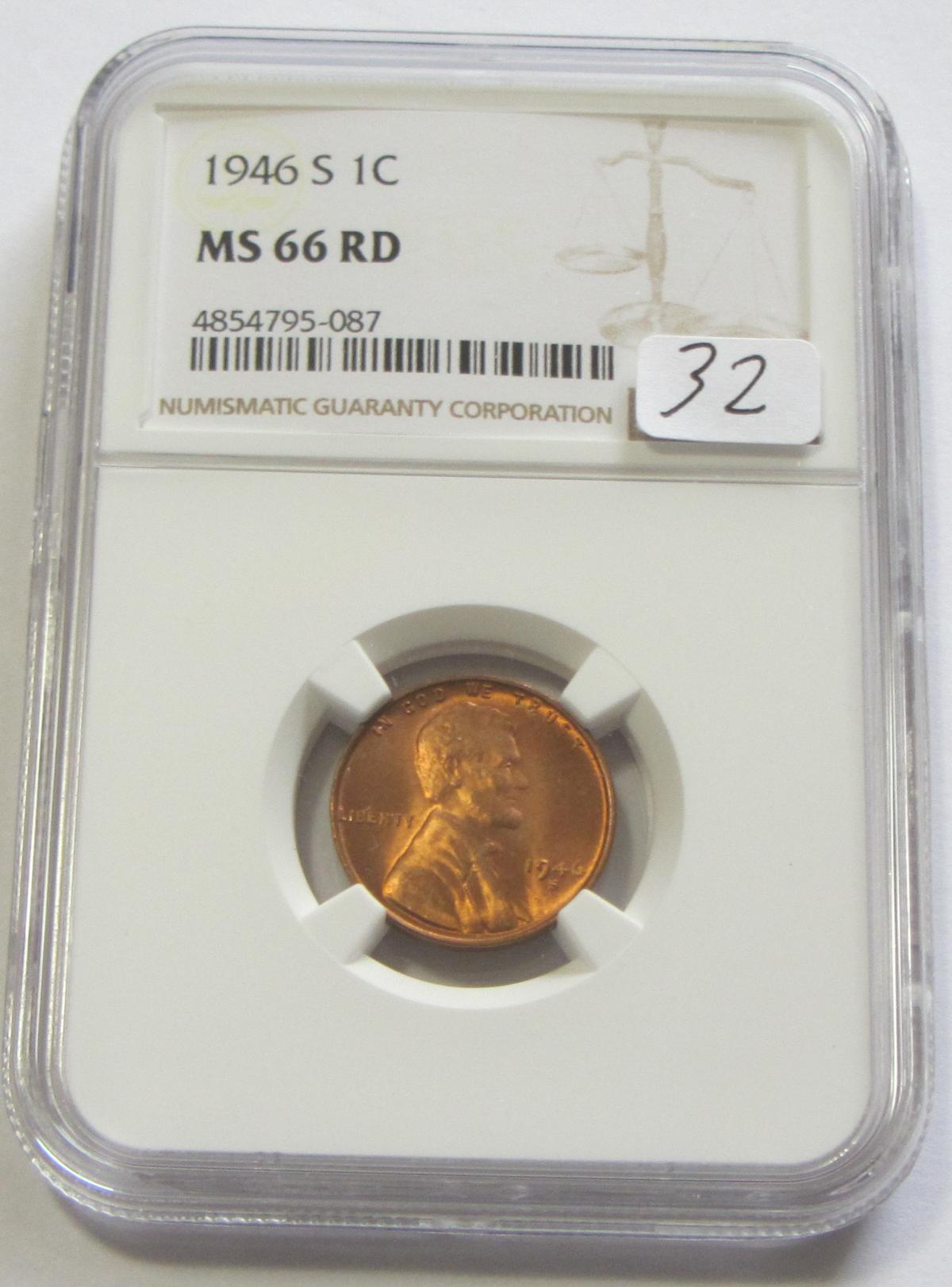 1946 s red NGC 66 wheat cent