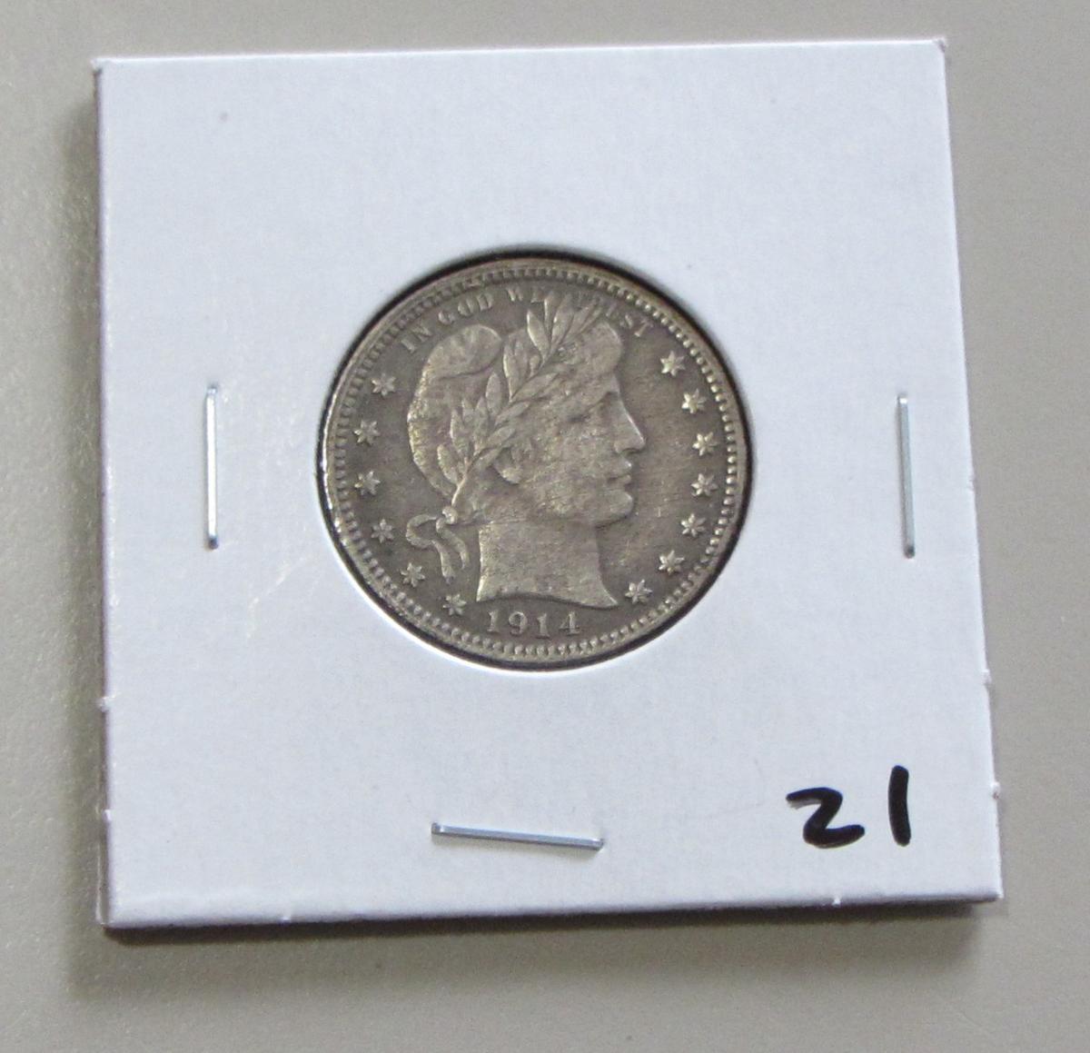 1914 BARBER QUARTER WHIZZED