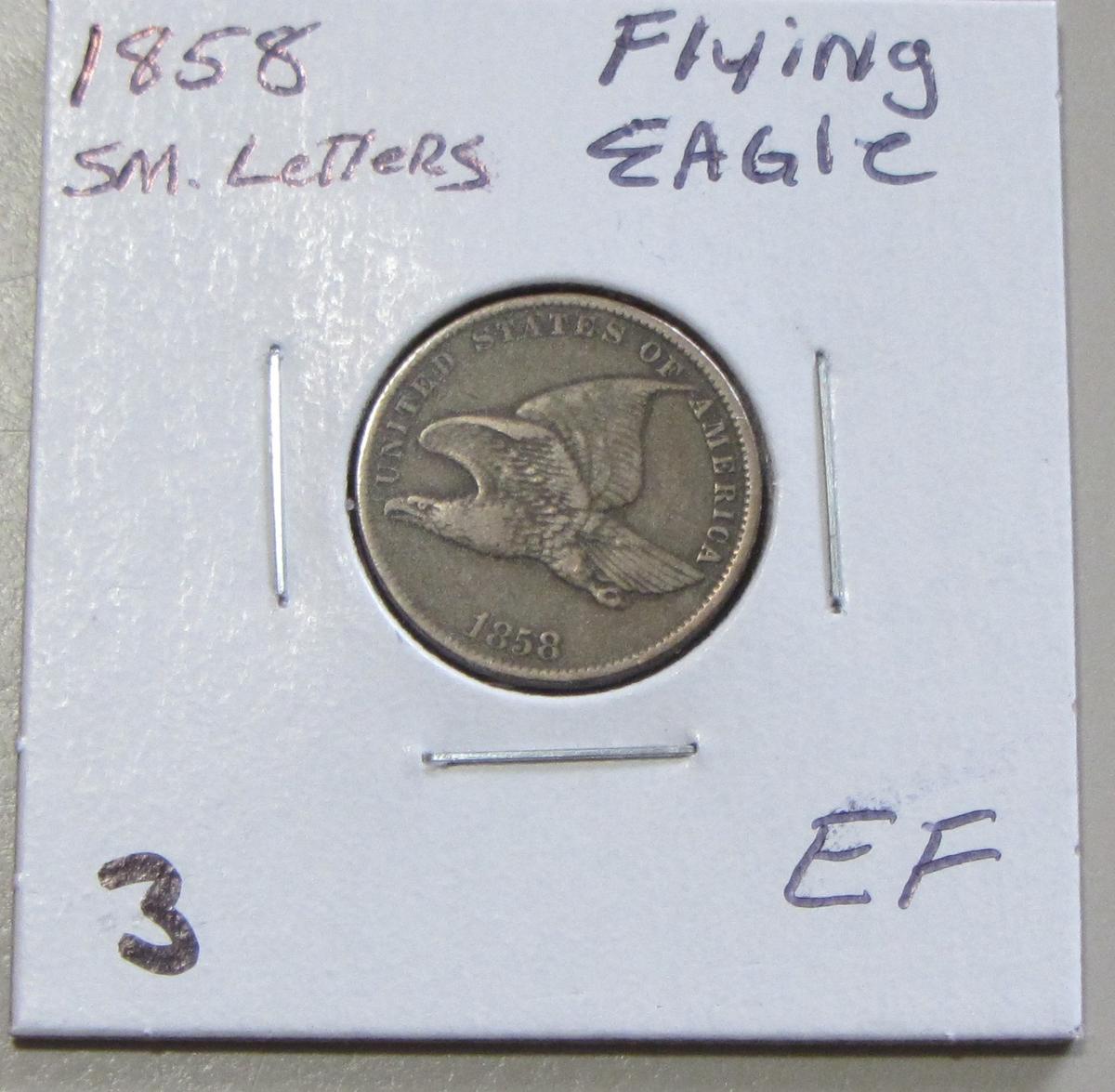 1858 SMALL LETTER LYING EAGLE CENT