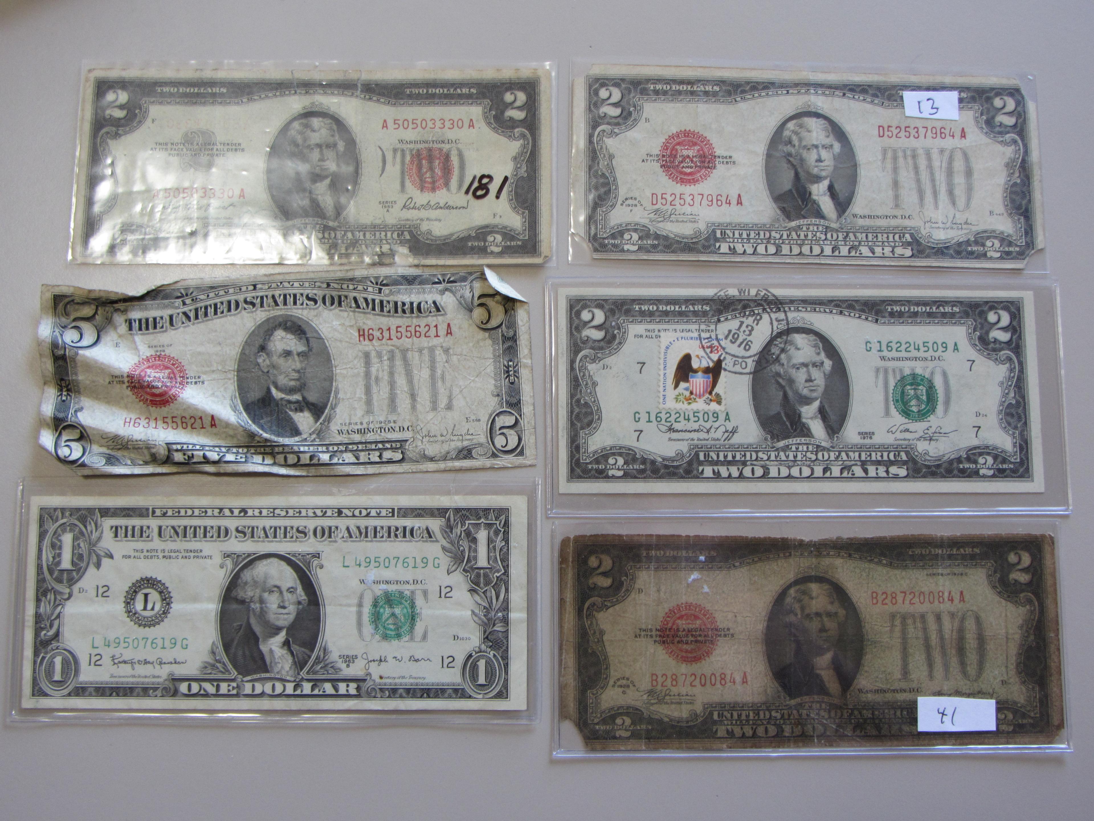 CURRENCY LOT $2 $5 FIRST DAY ISSUE RED SEALS FRN
