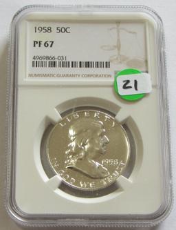 1958 PROOF FRANKLIN HALF NGC 67