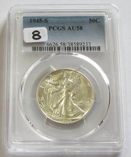 1945-S WALKING HALF PCGS 58