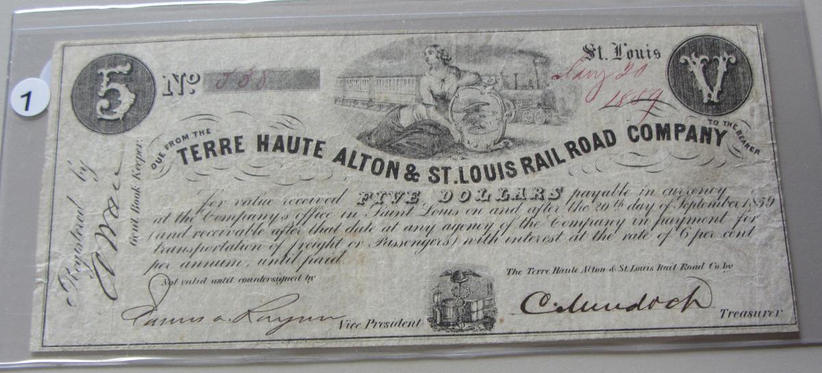 $5 TERRE HAUTE TOUGH OBSOLETE 1859