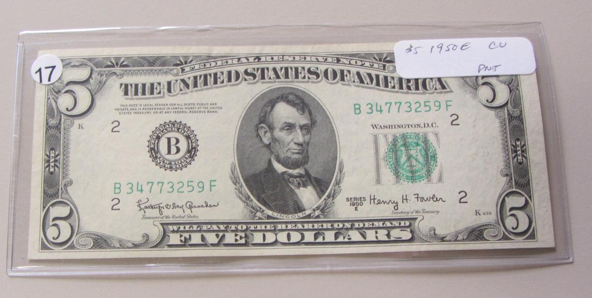 $5 1950 E FRN UNCIRCULATED