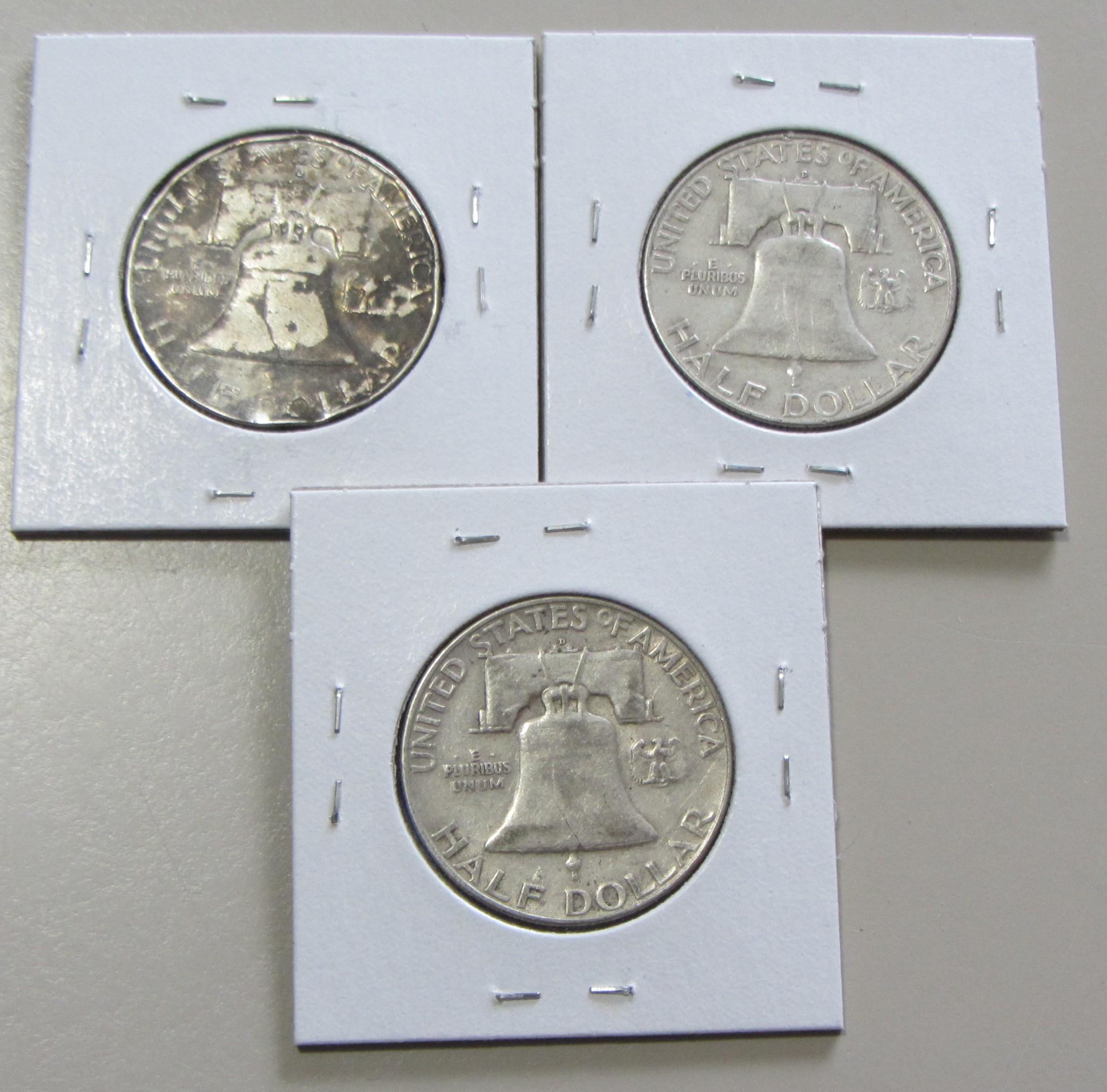 Lot of 3 - 1952-D, 1953-D & 1954-D Franklin Half Dollar