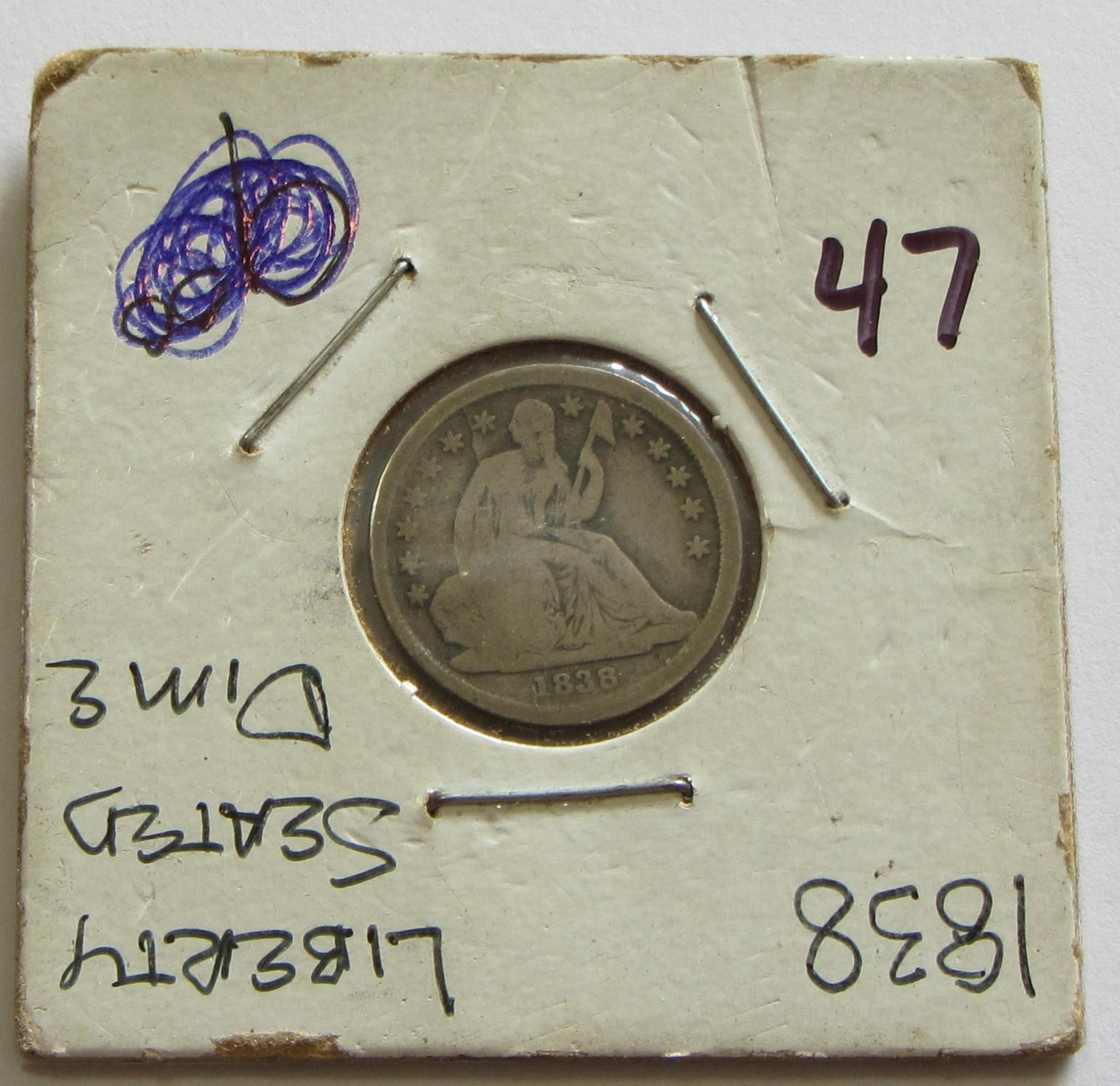 1838 SEATED DIME