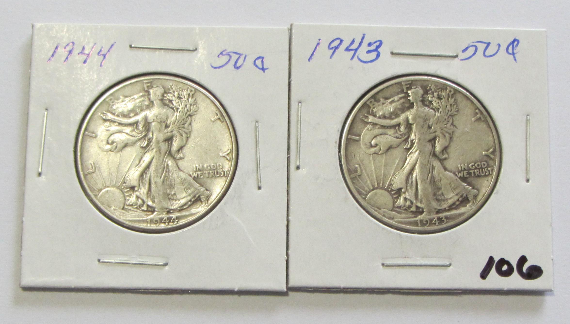 Lot of 2 - 1943 & 1944 Walking Liberty Half Dollar