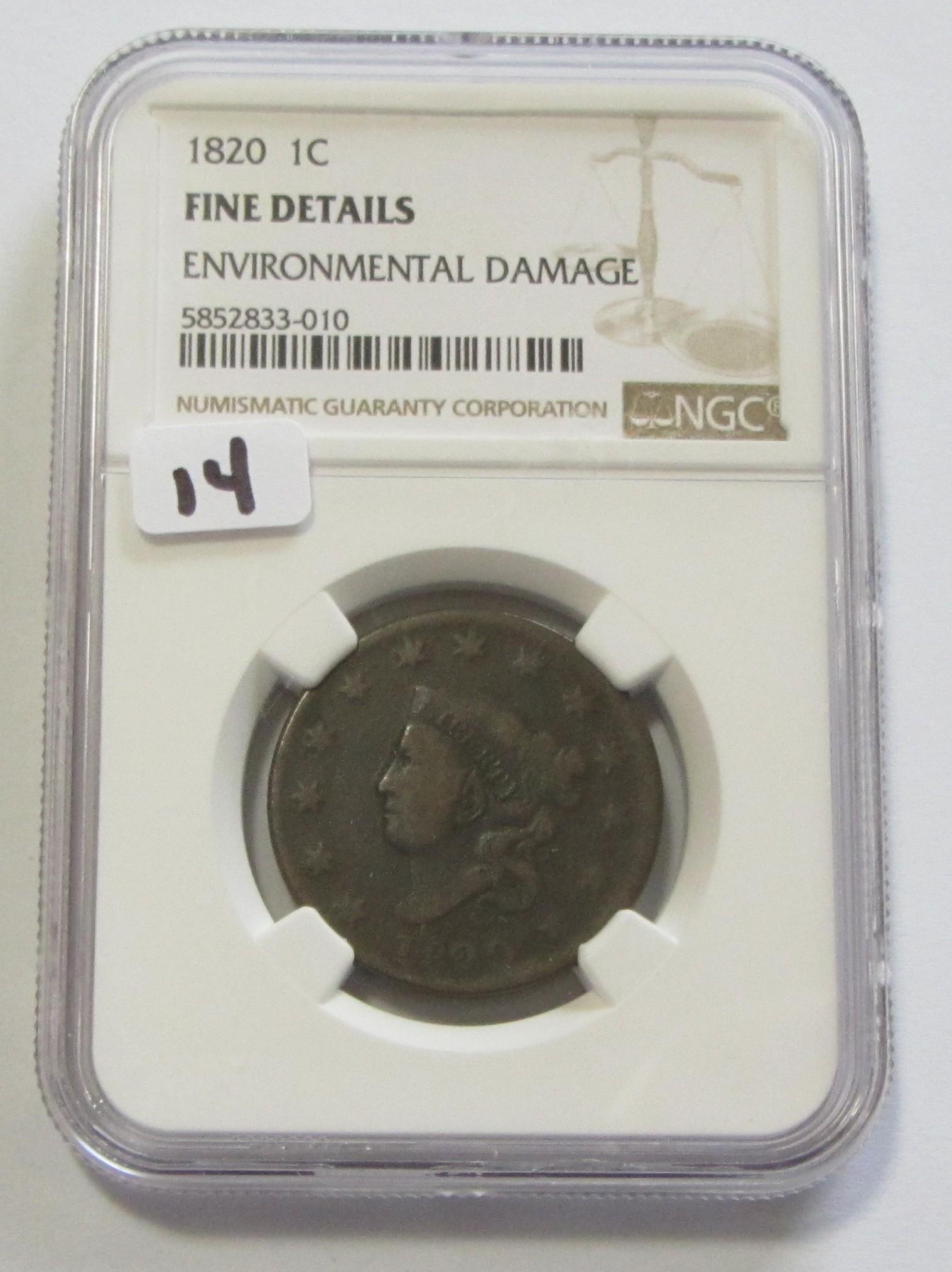 1820 LARGE CENT NGC FINE