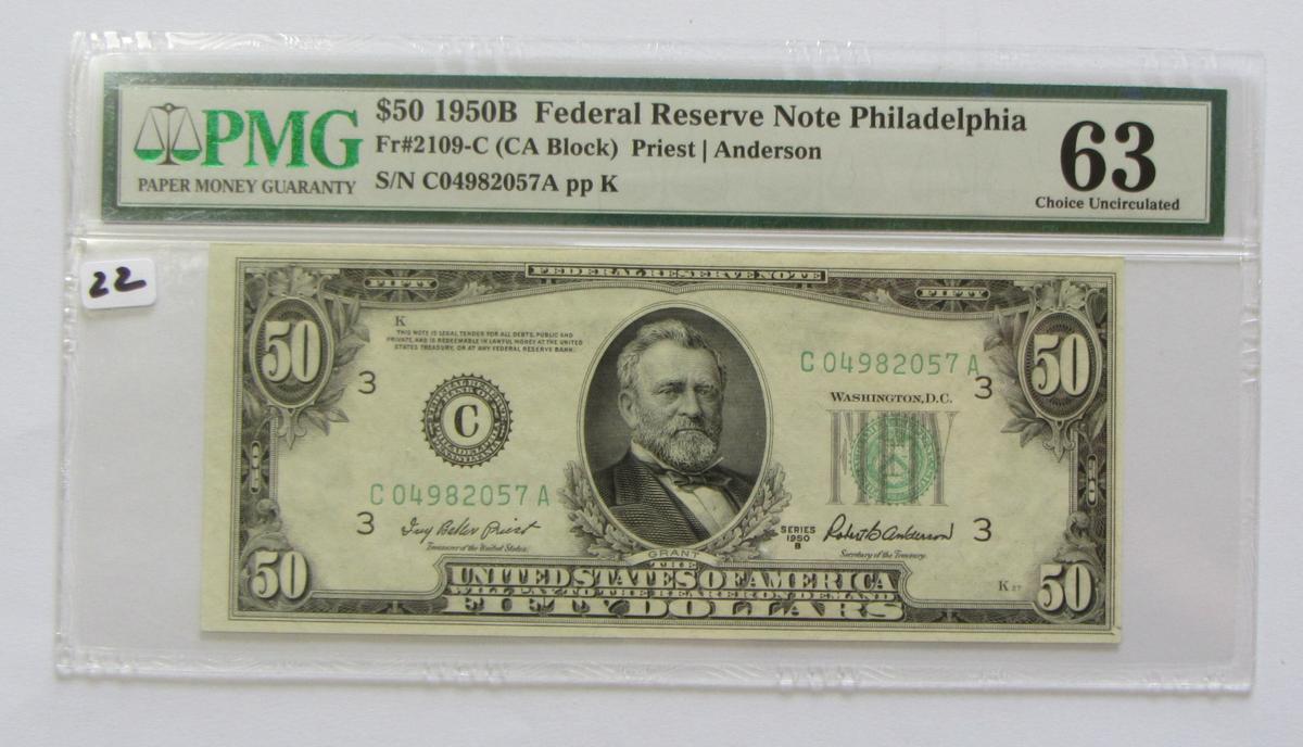 TOUGH $50 1950-B FRN PMG 63