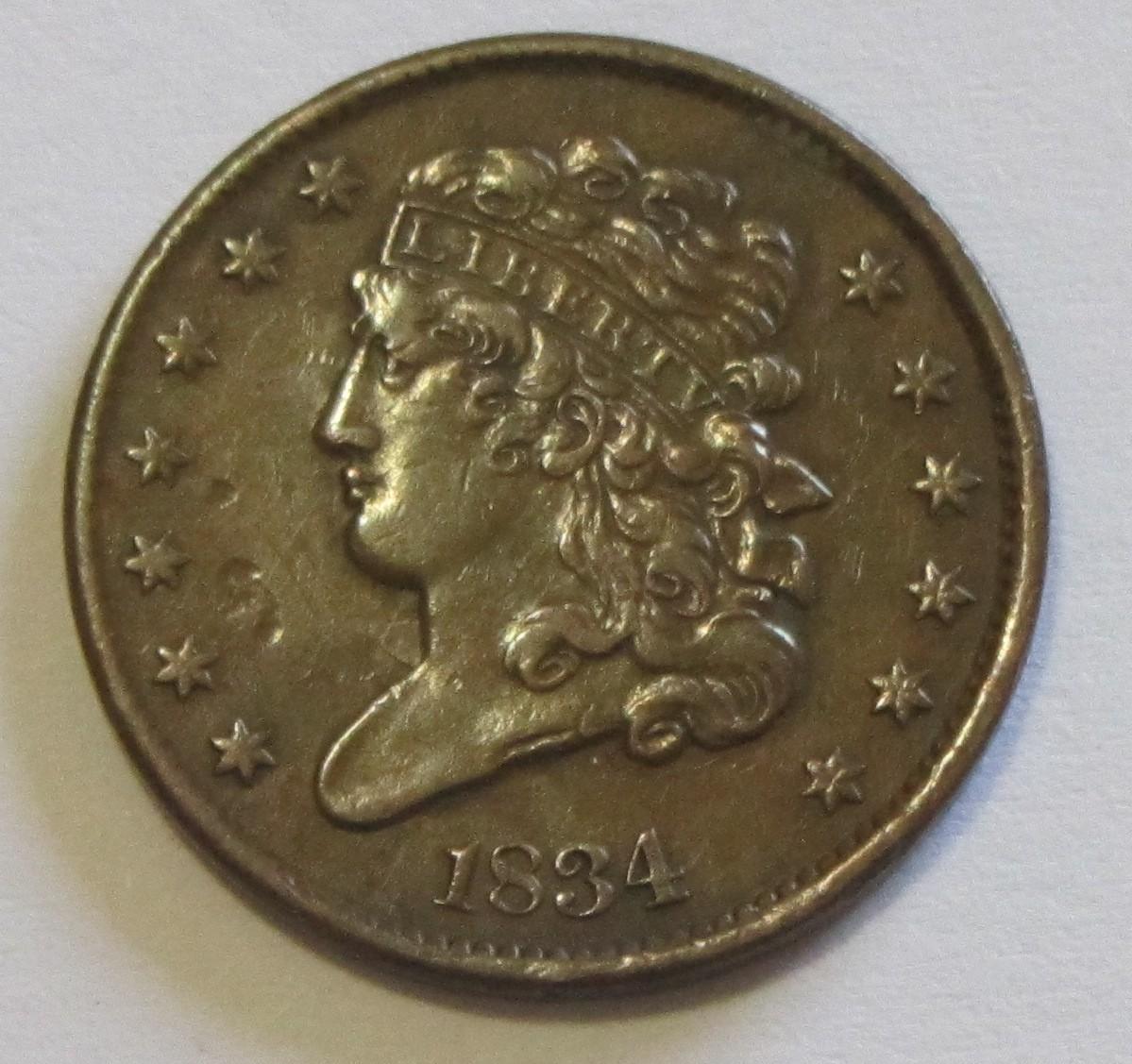 1834 CLASSIC HEAD HALF CENT HIGH GRADE