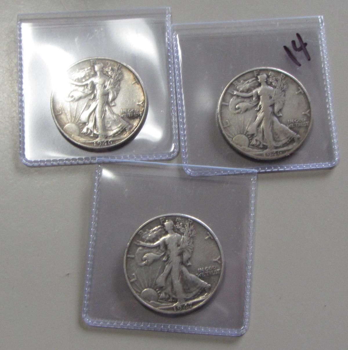 3 WALKING LIBERTY HALF DOLLARS