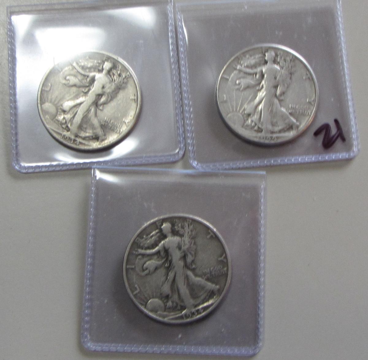 3 WALKING LIBERTY HALF DOLLARS