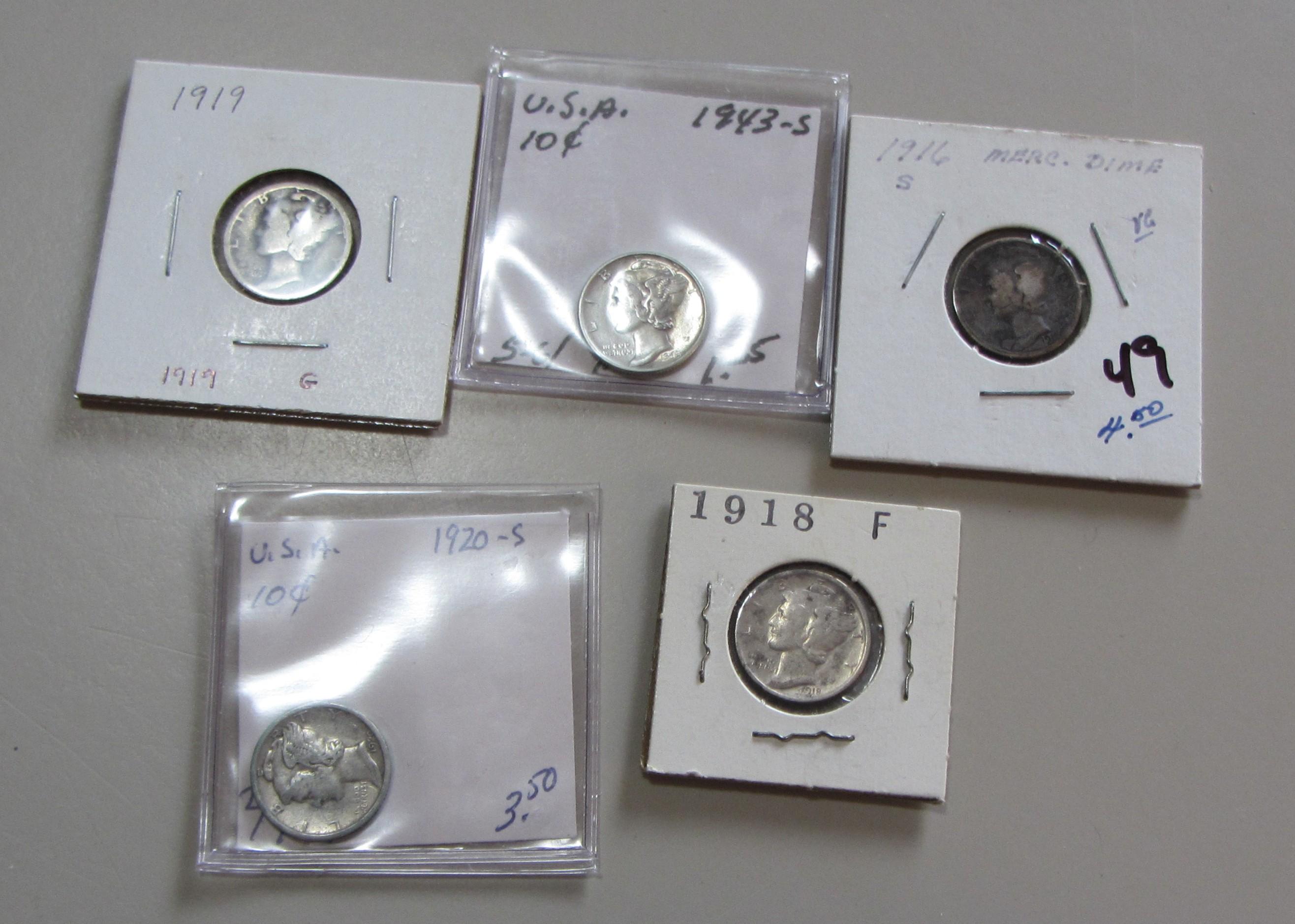 5 MERCURY DIMES