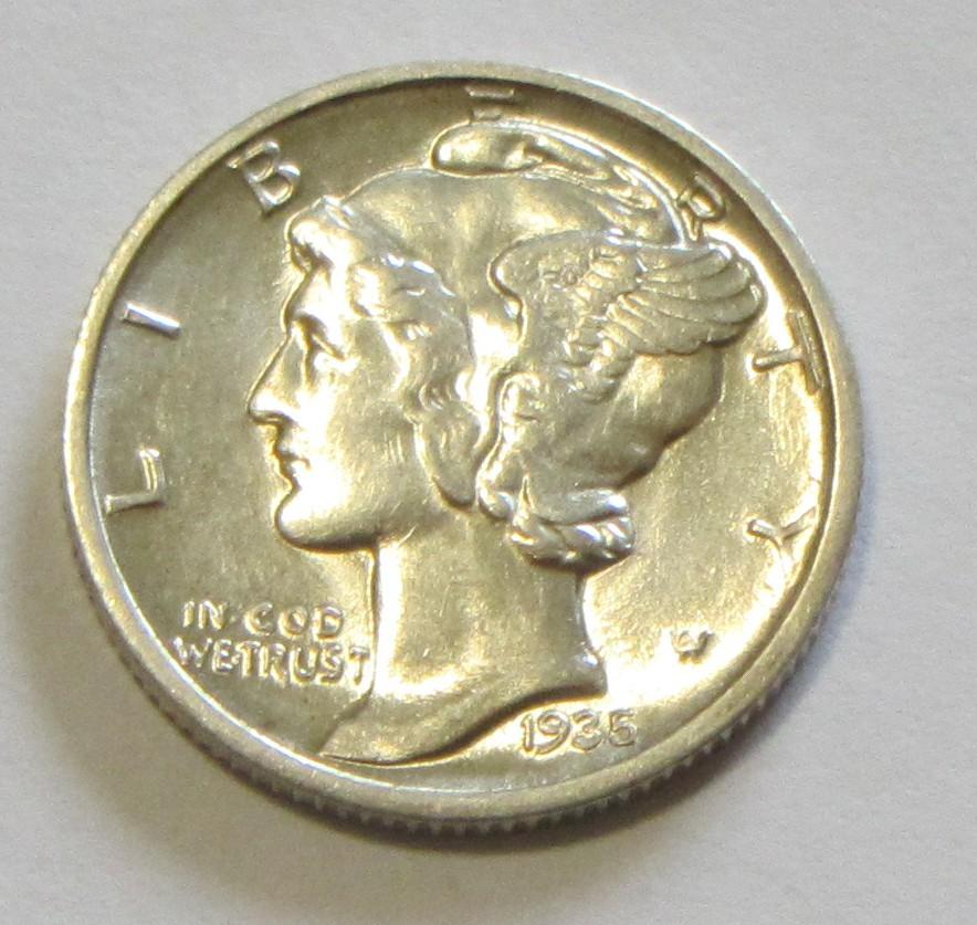 1935-D BU MERCURY DIME FULL OF LUSTER