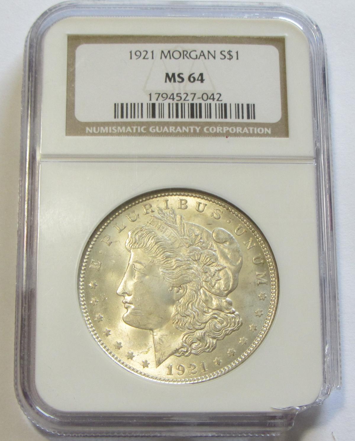 $1 1921 MORGAN NGC 64