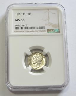 1945-D MERCURY DIME NGC 65